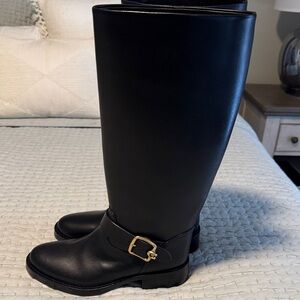 Coach Black Leather Boots with Gold Zipper